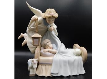 Ceramic Guardian Angel Watching Over Sleeping Baby Bedtime Figurine