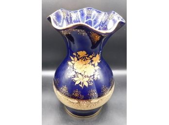 France Limoges Cobalt Blue Gold Accent Impiria Porcelaine Dicori A La Main Fan Top Vase