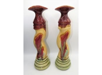 Lasser Hand Painted Ceramic Candlestick Holders - Set Of 2