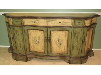 Peter Andrews Buffet Storage Cabinet Green/ivory Floral Painted Wood