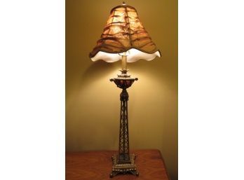 Table Lamp - Silver-Tone With Crinkle Shaped Shade