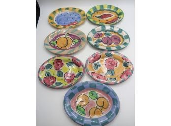Winn Signed Small Hand Painted River Clay Dishes  - Set Of 7