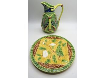 Henriksen Imports Ceramic Pitcher & Bordallo Pinheiro Plate - Assorted Set Of 2