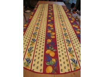 Tablecloth - Oval Lemon Design In Red/Green/IvoryBlue