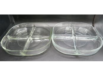 Square Glass 4-sectioned Dishes - Set Of 2