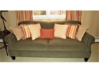 Bauhaus Sofa In Dyson Avocado Color With 7 Throw Pillows - Purchased In Macy's
