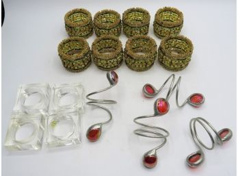 Napkin Rings - Beaded/lucite/red Stone - Assorted Set Of 16