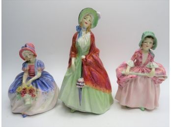 Royal Doulton Bone China Figurines - Bo Peep/Paisley Shawl/Monica - Assorted Set Of 3