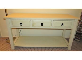 Console Table White Wash With 3 Drawers And Bottom Shelf