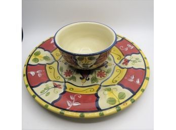 Hand Painted Earthenware Exclusively Made For Pier 1 'Vallarta'  Chip/dip, Plate & Bowl - Set Of 2
