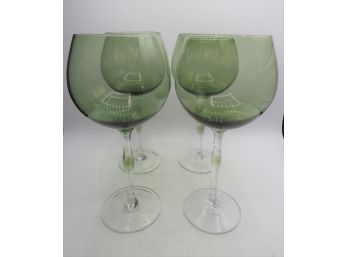 Wine Glasses - Green Tinted Stemmed Glasses -Set Of 4