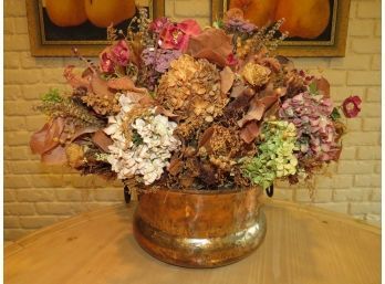 Floral Centerpiece In Metal Coppertone Planter