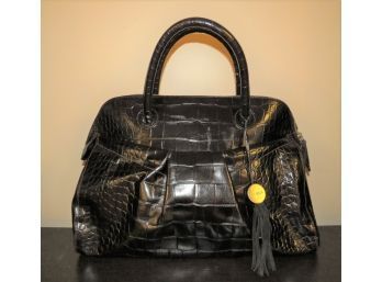 Furla Black Genuine Leather Dual Handled Handbag