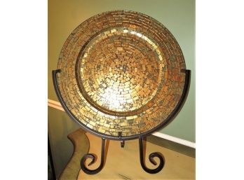 Decorative Mosaic Style Large Gold Plate In Plate Stand