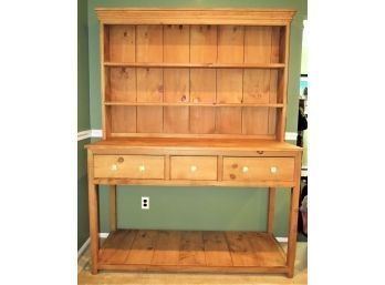 Bareboards Wood Hutch With Three Drawers, Shelves And Bottom Storage Shelf
