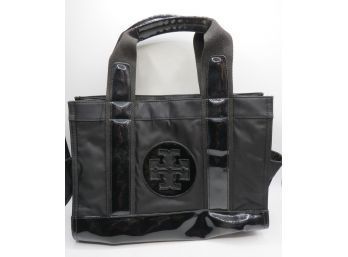 Tori Burch Midnight Black 'ella' Patent Leather Trim Nylon Tote Bag