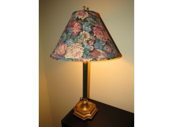 Table Lamp - Candlestick-Style, Green With Floral Shade