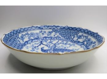 Andrea By Sadek Blue & White Bird & Floral Patterned Bowl