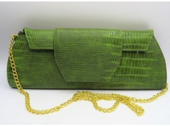 Big Buddha Santa Barbara Faux Croc Clutch Vibrant Green With Gold Chain Strap