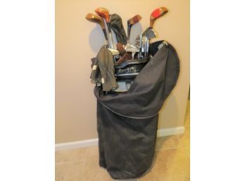 PGA Golf Bag With Zippered Cover & 16 Assorted Golf Clubs