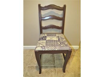 Wood Chair Painted Brown With Fabric Upholstered Seat