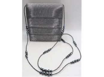 Y & S Original Shimmering Charcoal Handbag With Beaded Strap