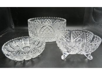 Cut Glass Bowls And Dish - Assorted Set Of 3