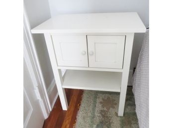 White Wooden End Table W/ Two Doors And Shelf -