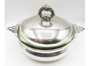 Silver Plated Chafing Dish W/ Lid And Pyrex Insert - The Sheffield Silver Co - Made In USA