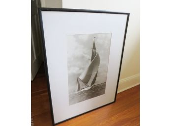 Large Black And White Matted Print Of Sailboat