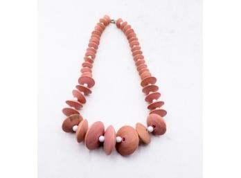 Elegant Pink Wood Bead Necklace