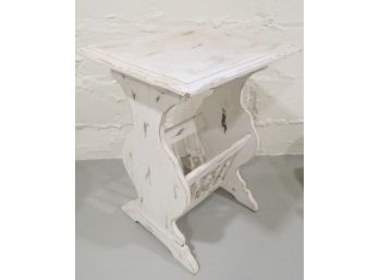 White Washed Solid Wood Side Table / Magazine & Newspaper Rack Antique Style