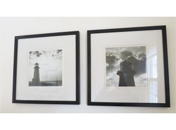 Lot Of 2 Square Black And White Photograph Of Lighthouse