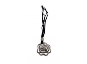 Vintage - Marcasite Open Work Rose Flower - Sterling Silver Necklace - Rare