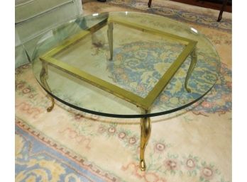 Round Glass Top Table - Heavy Brass Base