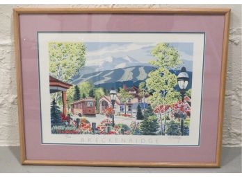 Vintage Breckenridge Colorado Lithograph  Town Scene With Trolly Car Signed - 72/200 Custom Framed & Matted