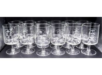 Lot Of 12 - US States Etched On  Belgian Beer Glasses
