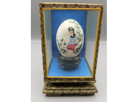 Vintage Chinese Hand Painted Egg In Plastic Silk Showcase