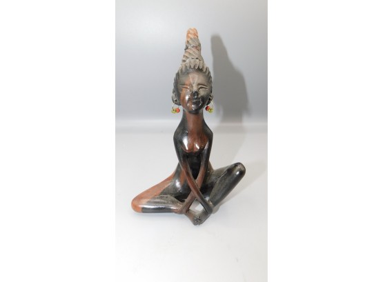 Kultura Hand Carved Wooden Lady Sitting Styled Figurine