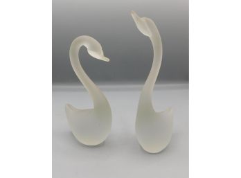 Swan Design Frosted Glass Figurines Set Of Two