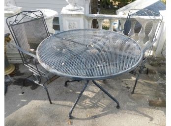 Wrought Iron Outdoor Table With Pair Of Wrought Iron Chairs