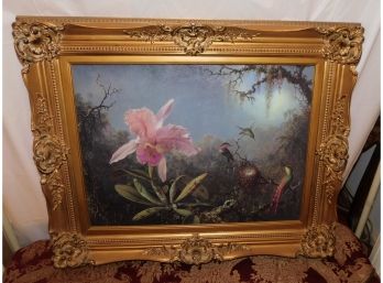 'cattleya Orchid And Three Brazillian Hummingbirds' Oil On Canvas Print Framed By Martin Johnson