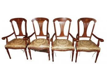 Solid Wood Inlaid Lacquered Cushioned Dining Chairs - 4 Total