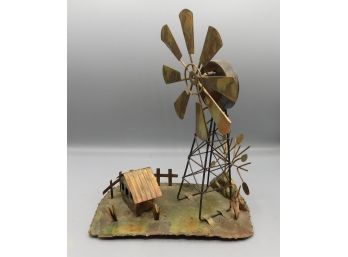 Vintage Copper & Metal Windmill Art  Music Box 'Windmill Of Your Mind' Tested