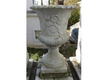 Cement Floral Pattern Footed Planter