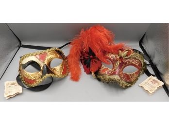 La Maschera Del Galeone Original Venezia Hand-painted In Italy Masquerade Masks - Set Of Two