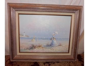 J. Miller Signed 'afternoon At The Beach' Original Oil On Canvas