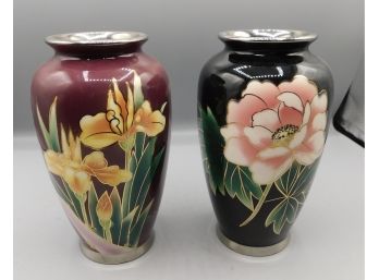 Ceramic Floral Design Cloisonne Vases Set Of Two