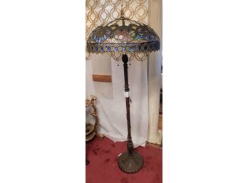 Victorian Parlor Style Wrought Iron Base Floor Lamp With Tiffany Style Shade