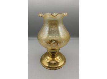 Vintage Brass Tea Light Holder With Floral Pattern Glass Globe